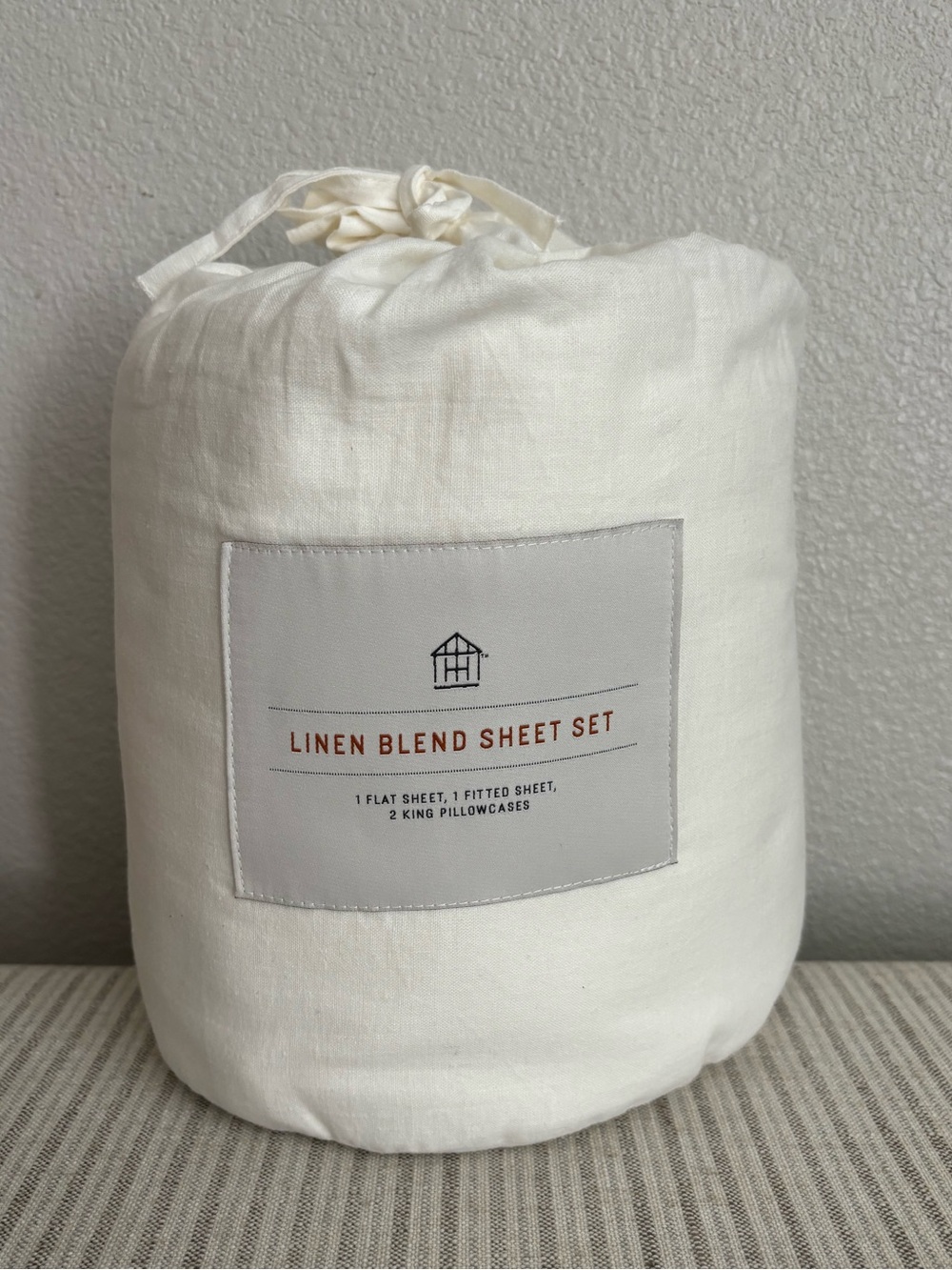 NWT 4pc King Linen Blend with Hem Stitch Sheet Set Sour Cream - Hearth & Hand